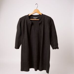 Ming Wang Cardigan Sweater Ladies Medium Black Textured Open Front Minimalist